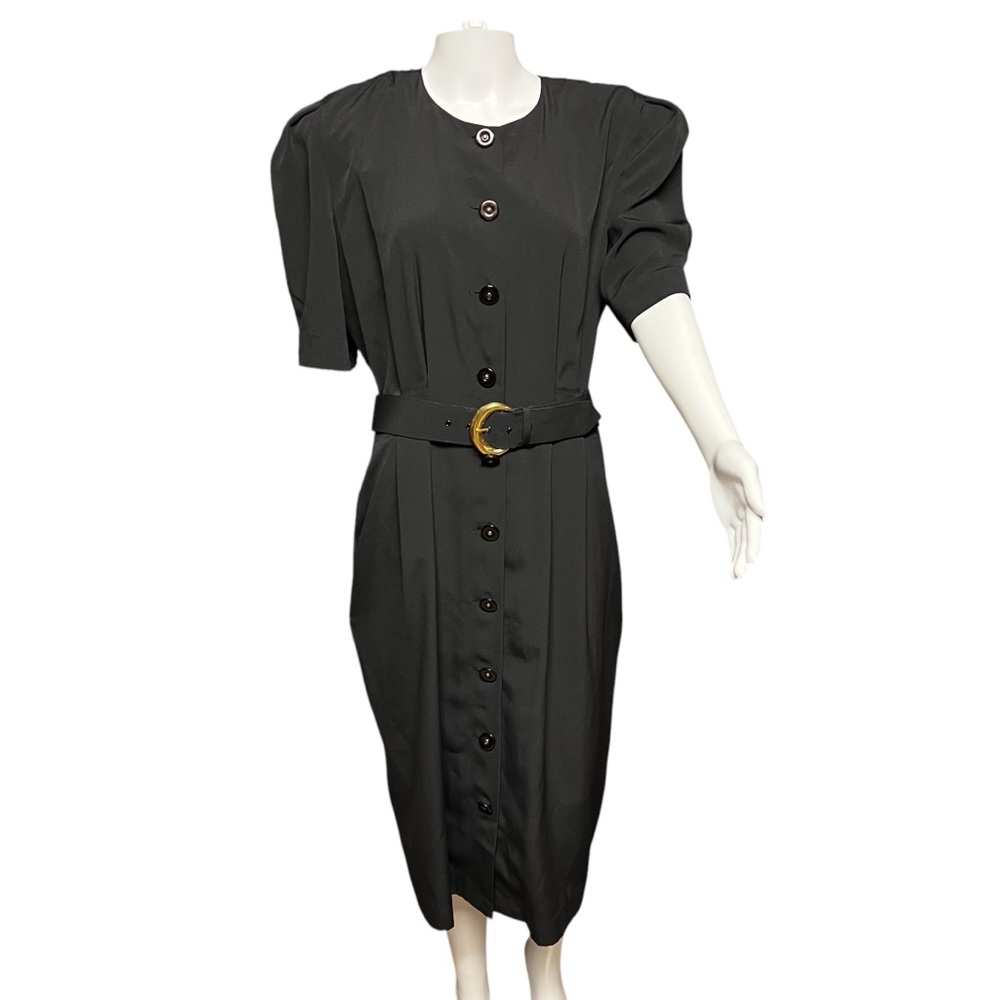 Vintage Ms. Claus - Women’s Black Button Down MIDI Dress Sz. 14